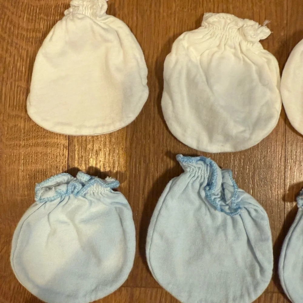 Baby No-Scratch Mittens Set of 6 White and Blue *NWOT*